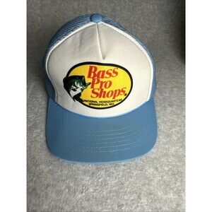 Vtg Bass Pro Shops Blue Trucker Baseball Hat Mesh Cap Outdoor Fishing SnapBack
